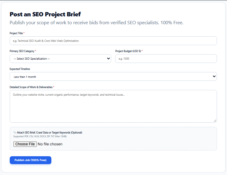 People Behind Search job posting form interface