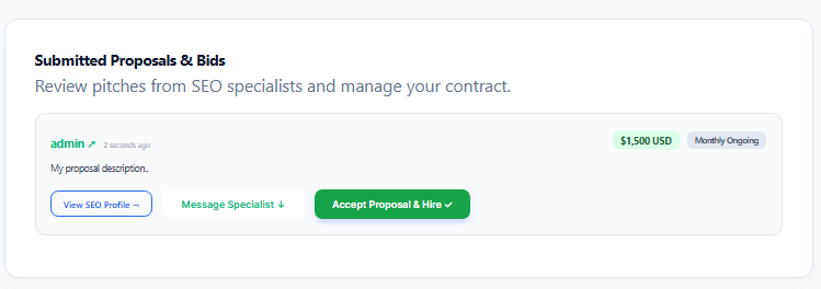 Reviewing incoming freelancer proposals in client dashboard