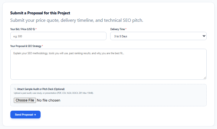 Submitting a proposal and bid for an open SEO job